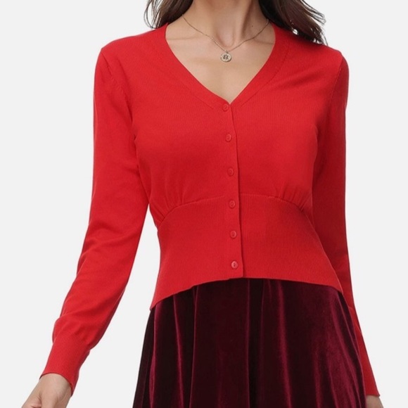 Grace Karin Sweaters - GRACE KARIN | Red Open Front Knit Cropped Bolero Shrug Cardigan Sweater